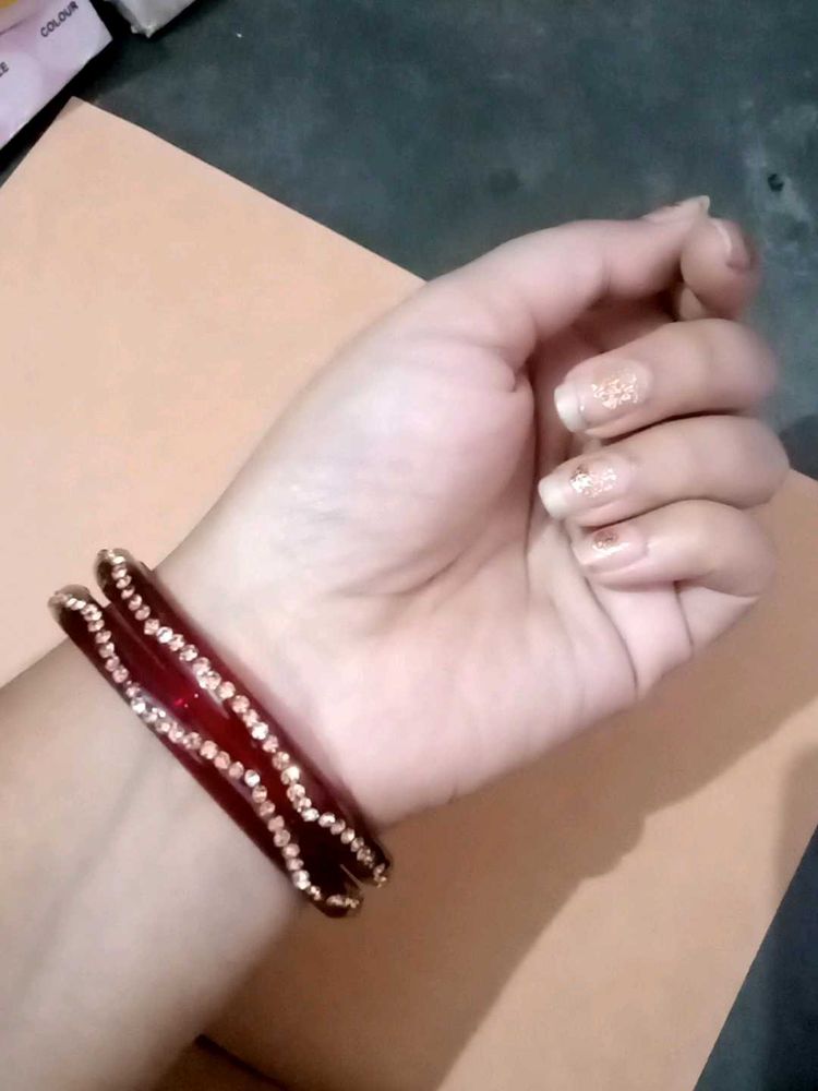 Red Bangles with Gold Detailing 1-set