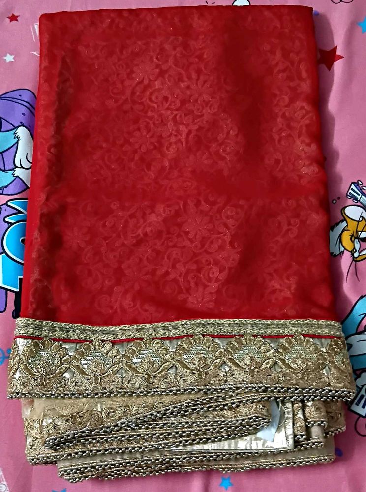 Red &amp; Gold Like Embellished Sari