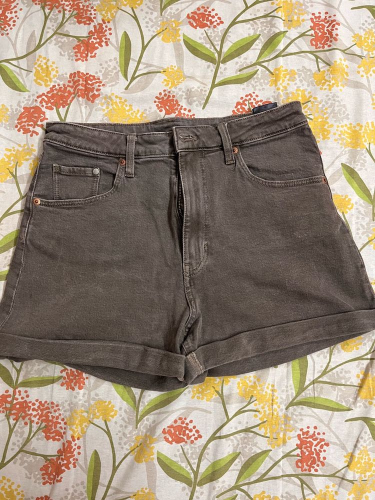 Brown Denim High Waisted Shorts