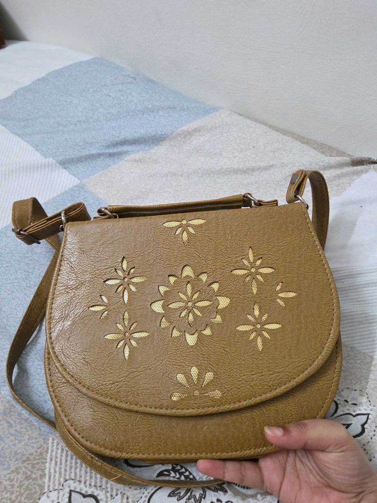 Brown Faux Leather Saddle Bag