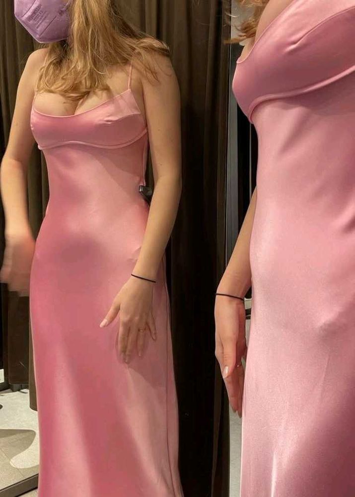 Barbie Pink Strap Dress with coverup and slit