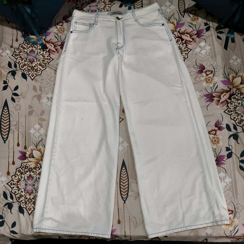 unisex White Wide Leg Jeans