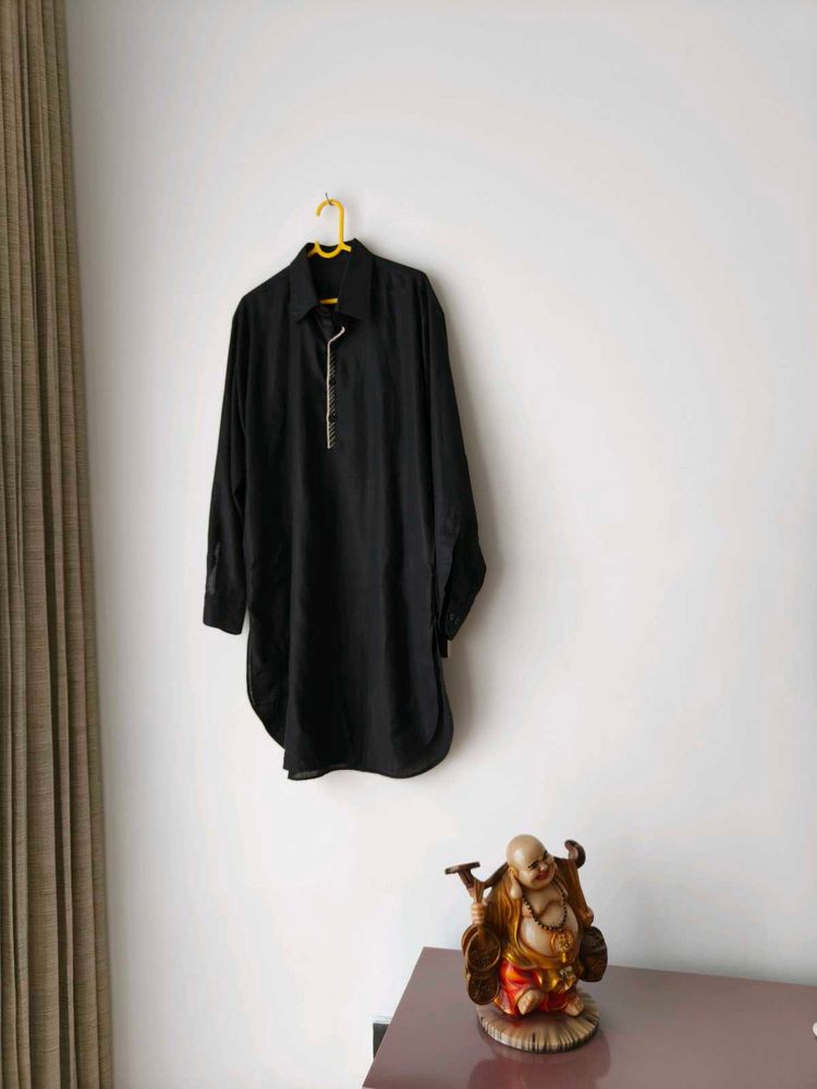 Simple Elegant Jet Black Mens Kurta Shirt