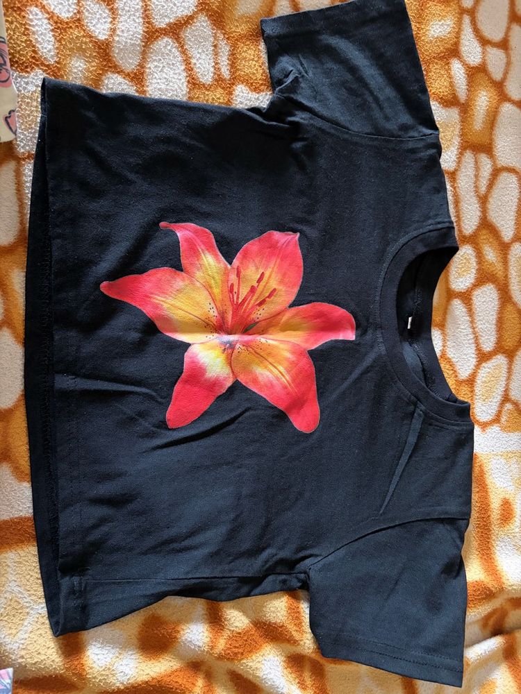 Black T-Shirt with Floral Print