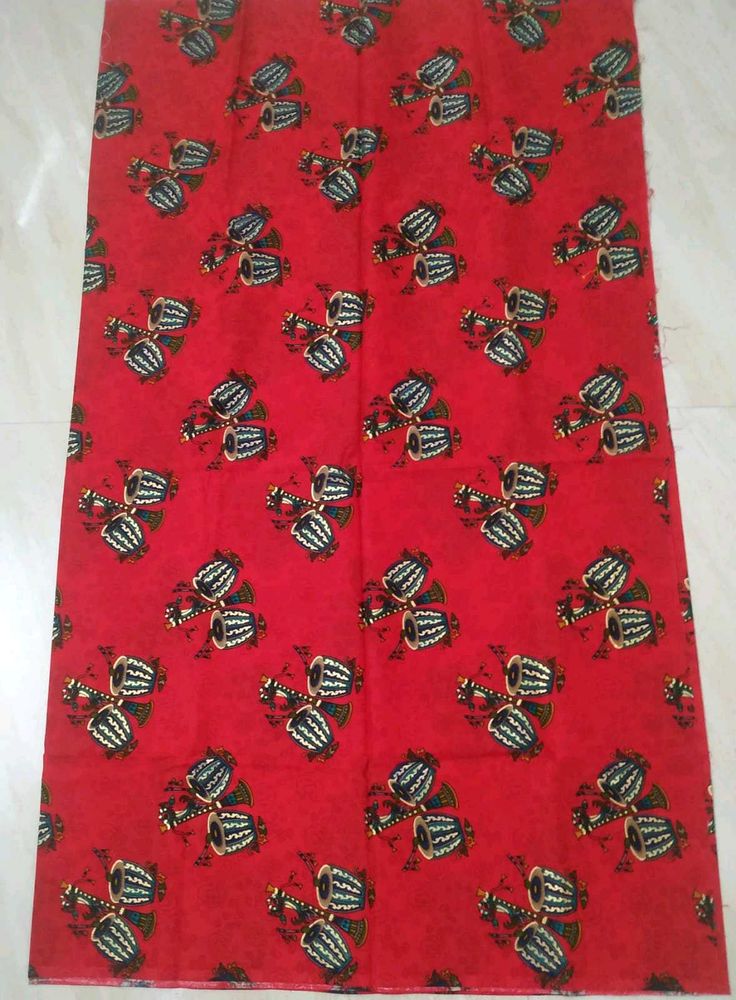 Red and gold print cotton fabric