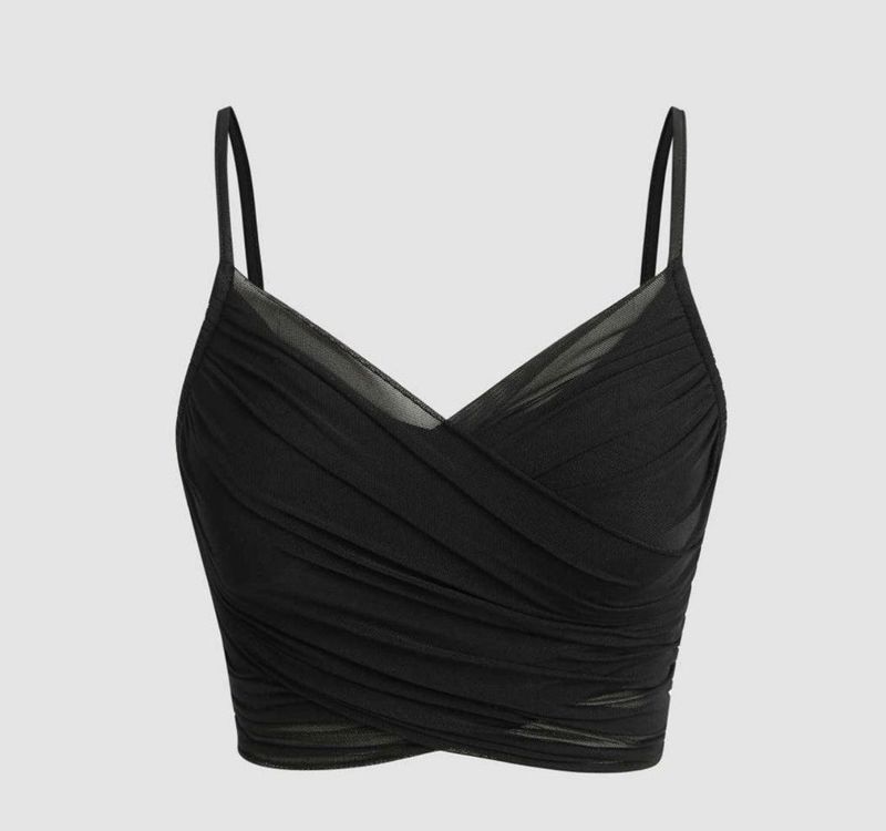 Chic Black Mesh Wrap Crop Top