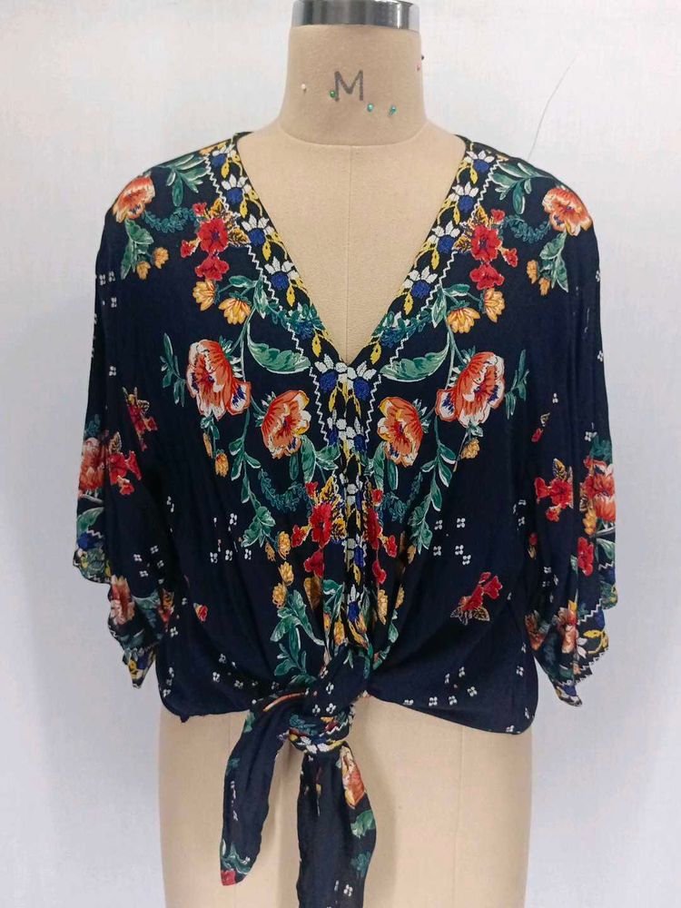 Boho Floral Tie-Front Blouse