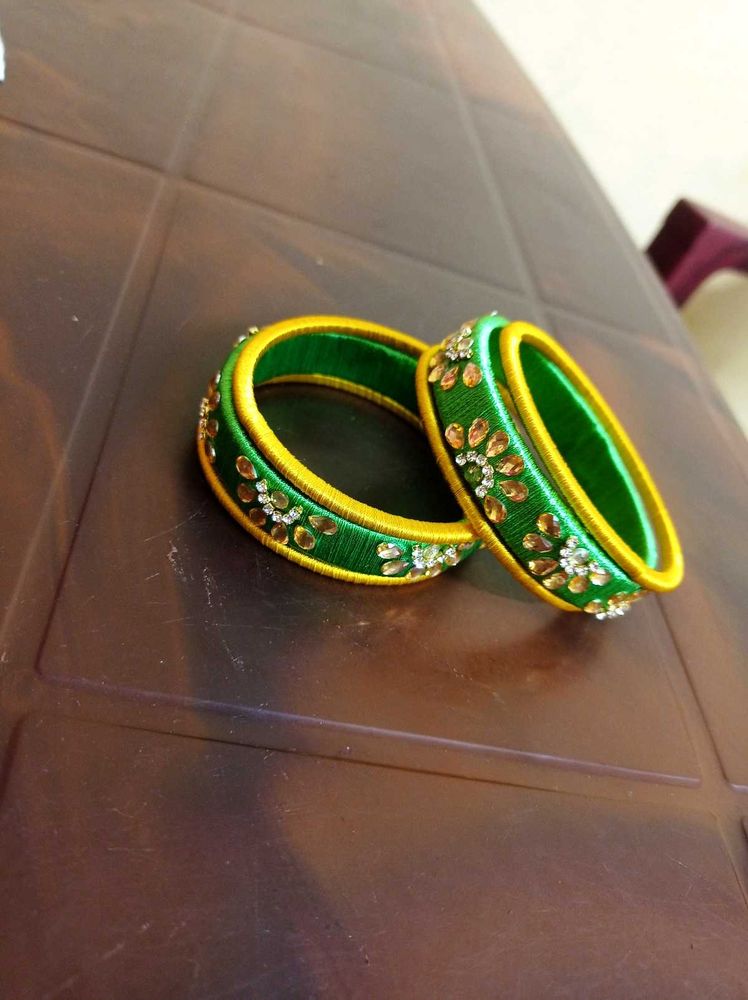 Green &amp; Yellow Silk Thread Bangles