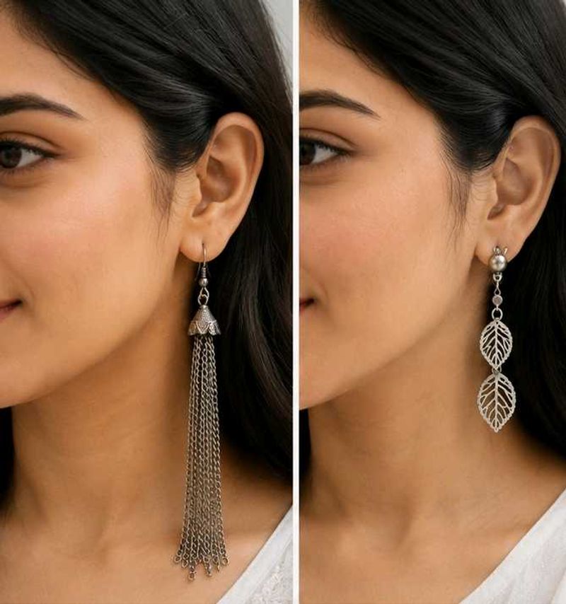 Stylish Silver Tone Earring Set