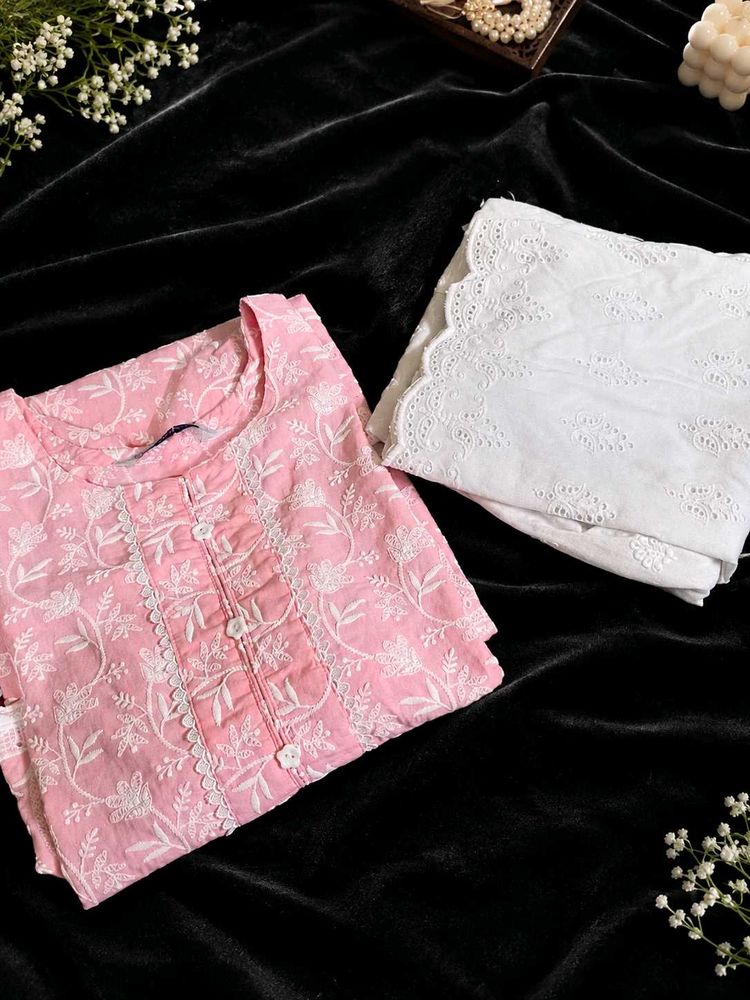 Elegant Pink Chikankari Kurta Set