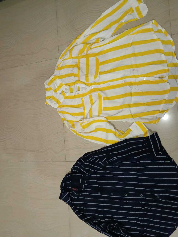 Striped Men's Shirts - Yellow &amp; Navy