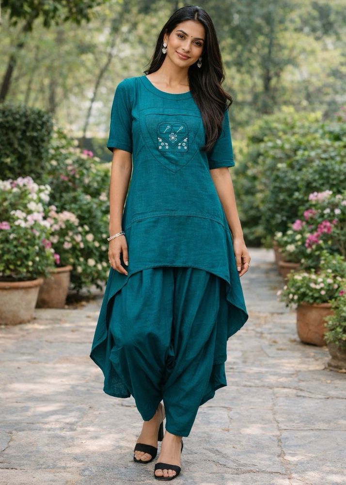 Teal Kurta Set with Dhoti Pants