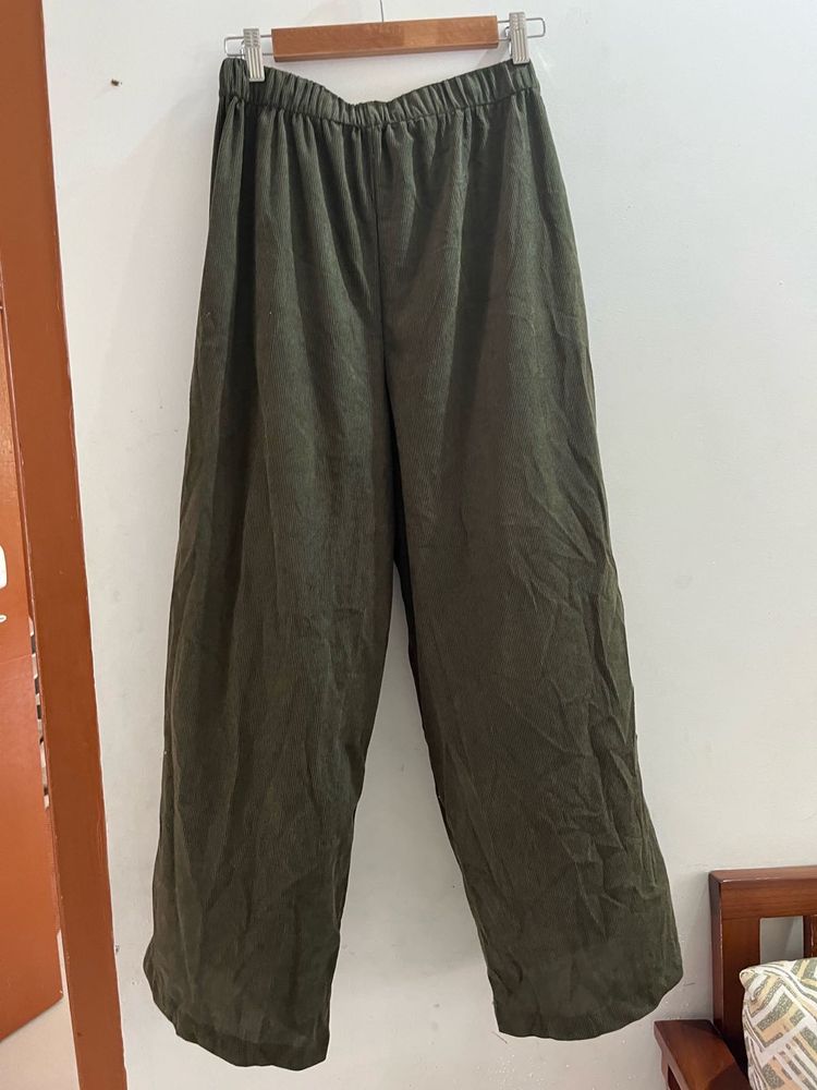 Olive Green corduroy Wide Leg Pants