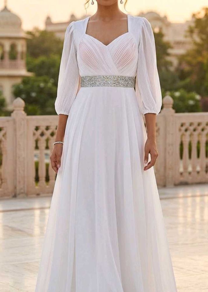Elegant White dress with Embellished Belt