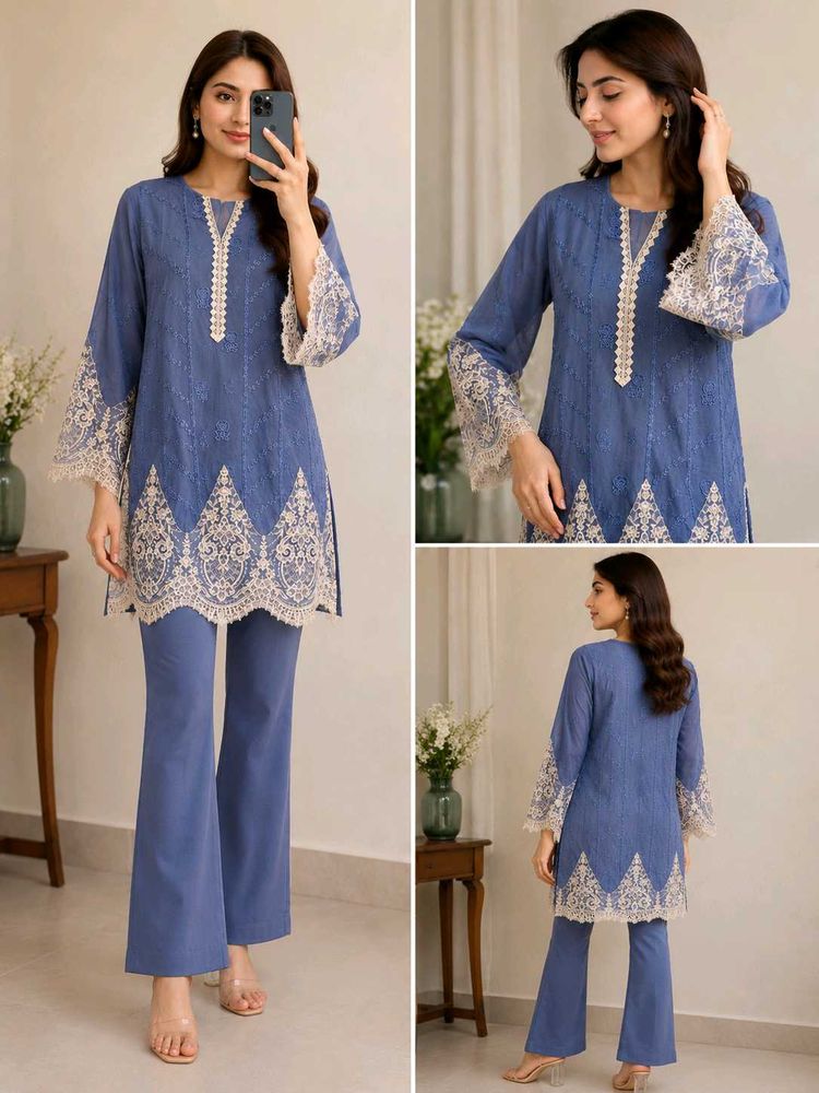 Elegant Blue Embroidered Kurta Set