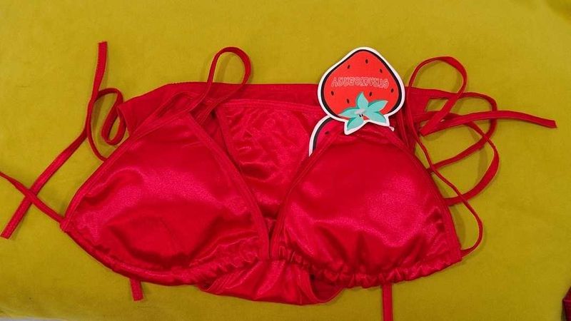 271 -- cute satin Strawberry Bikini Set