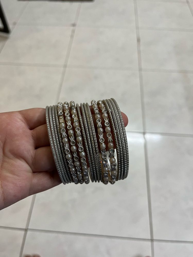 Vintage Silver Bangles with Pearls
