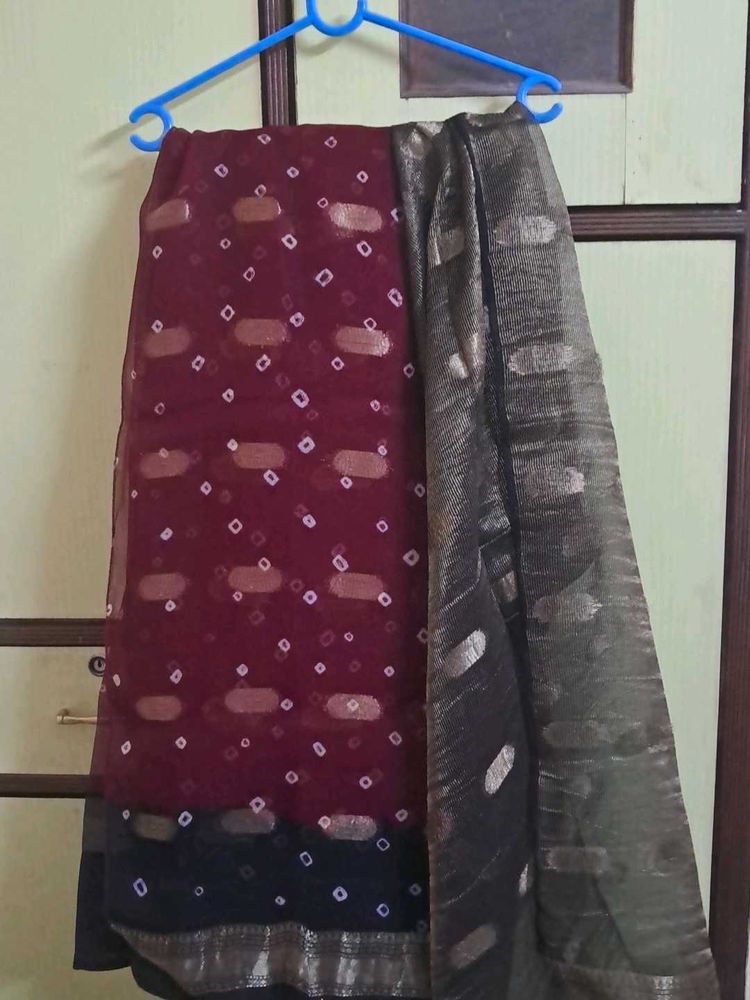 Elegant Maroon Saree with Black Border