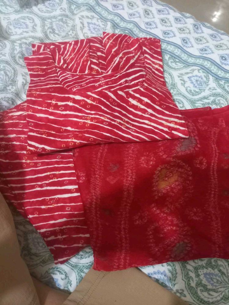Red Bandhani Print salwar suit