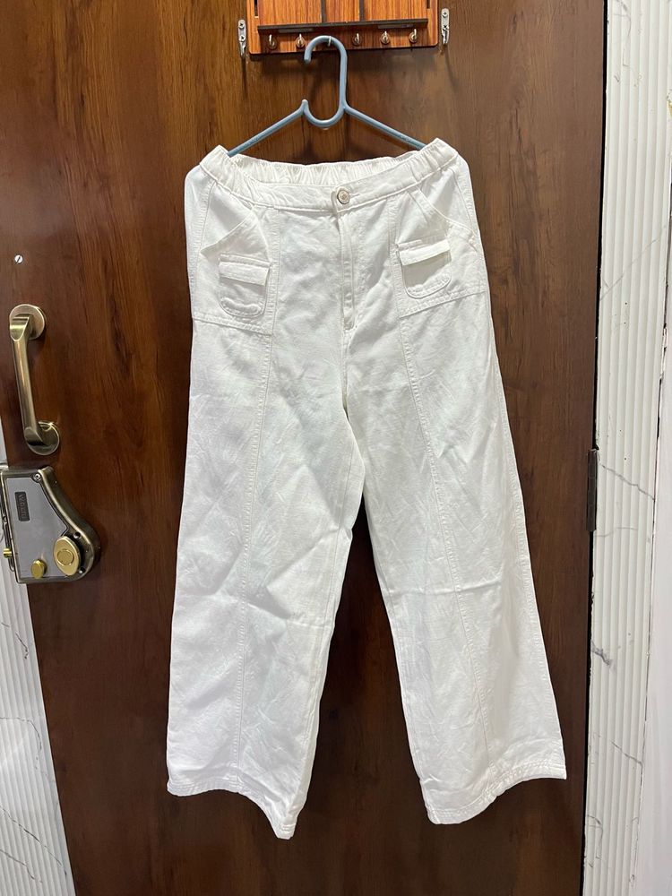 White Wide-Leg Casual Pants