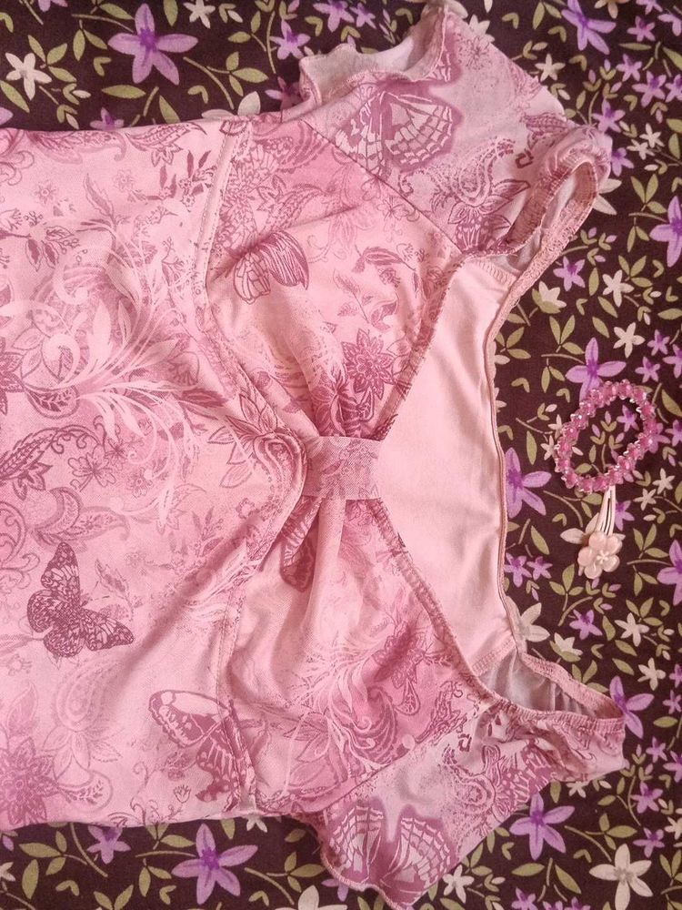 Pink Butterfly Print Top