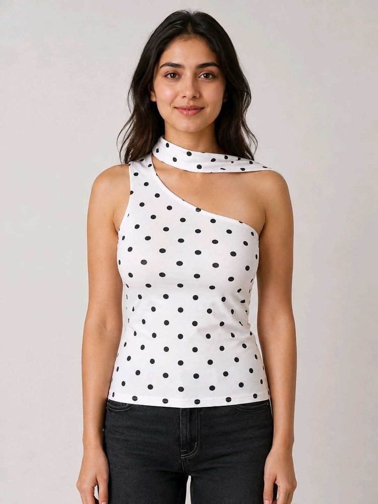 Chic Polka Dot One-Shoulder Top