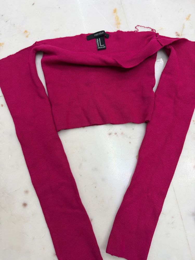 Forever 21 Fuchsia Crop Top with Long Sleeves