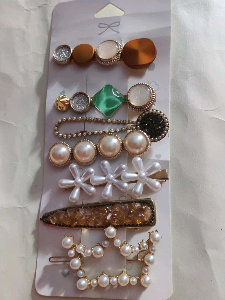 Set of 7 Elegant Hair Clips with Pearls