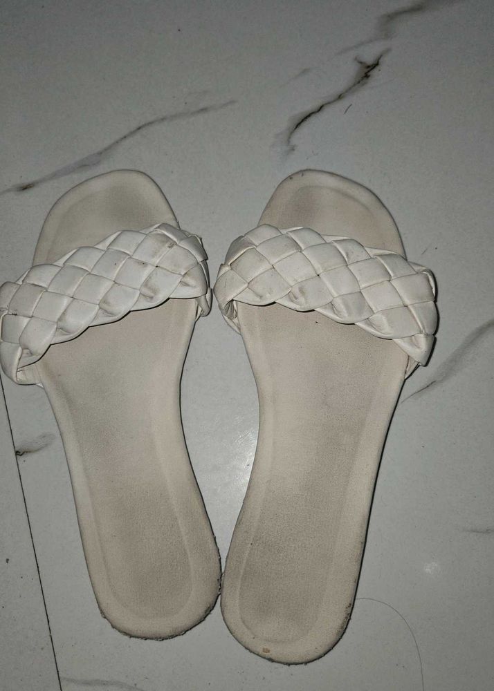 White Braided Flat Sandals
