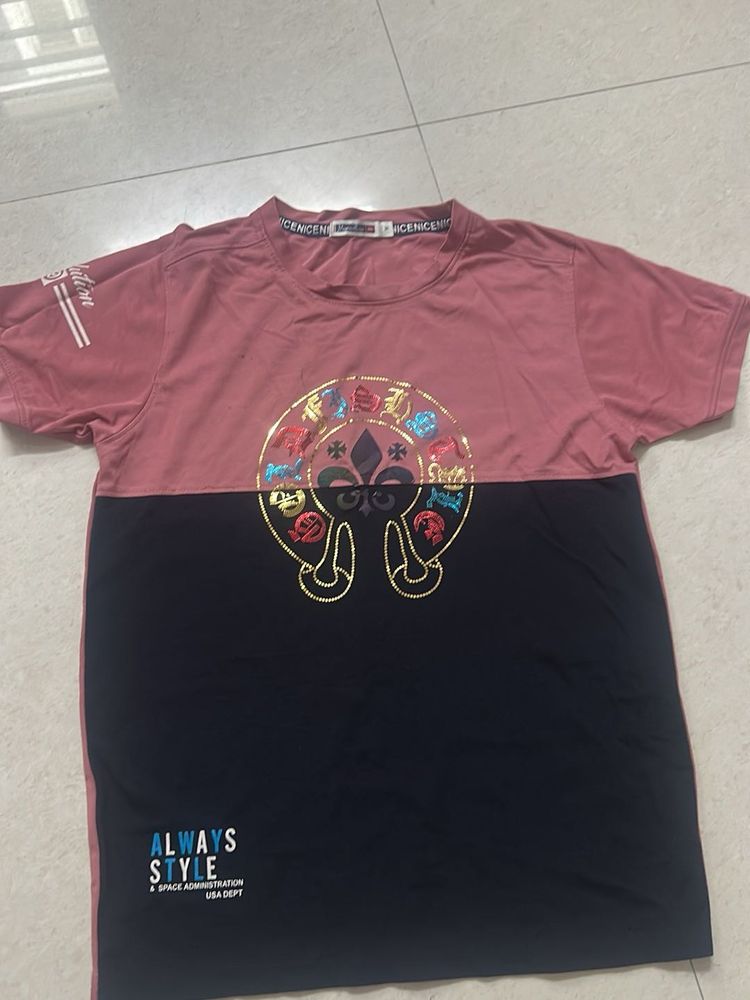 Graphic Print Two-Tone T-Shirt