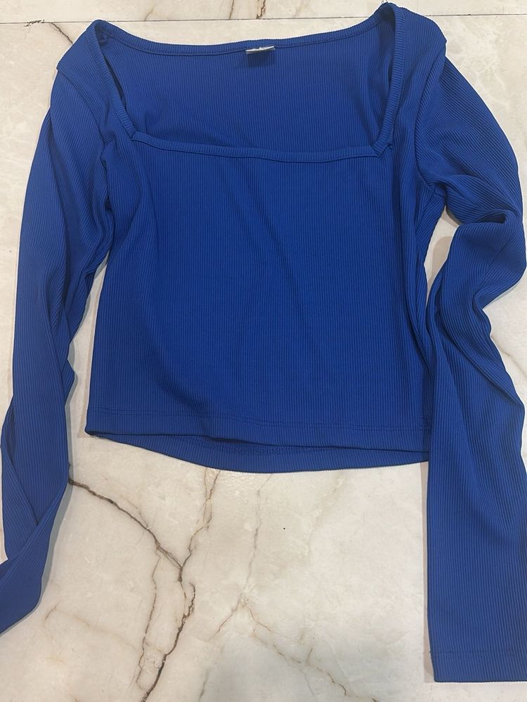 Ribbed Long Sleeve Square Neck Top
