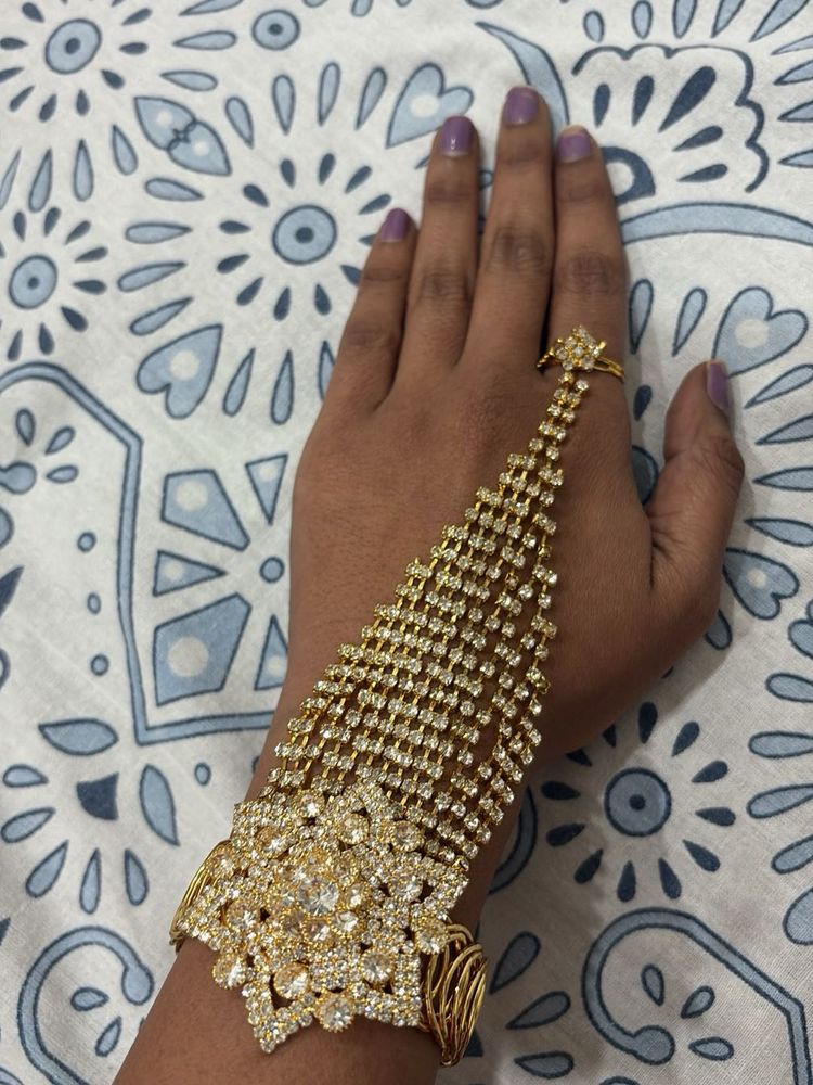 Sparkling Hand Harness Bracelet Along With Ring