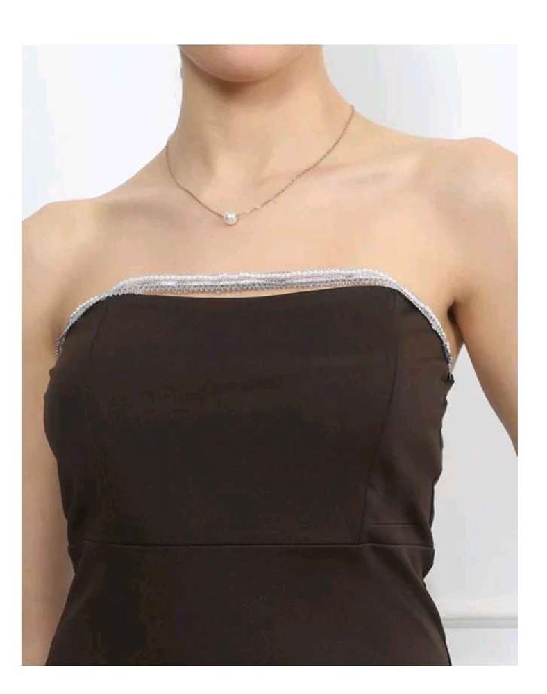 Strapless Lace Trim Back Zip Split Thigh Dress