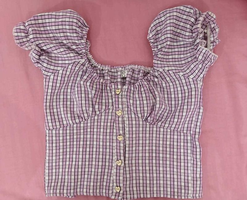 Cute Plaid Puff Sleeve Crop Top
