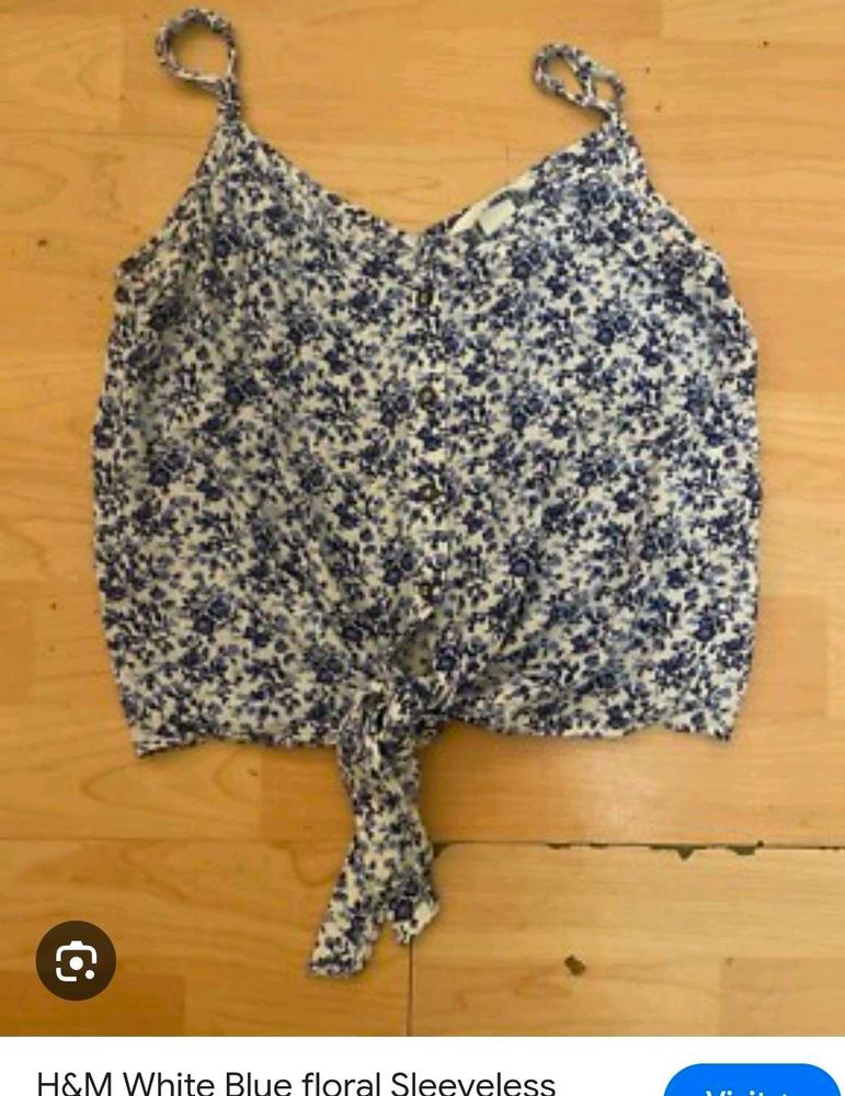 Blue Floral Knot Front Cami Top