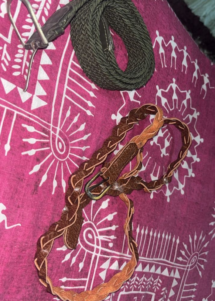 Woven Leather &amp; Fabric Belts (Set of 2)