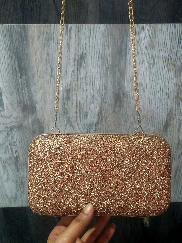 Sparkling Gold Beaded Clutch