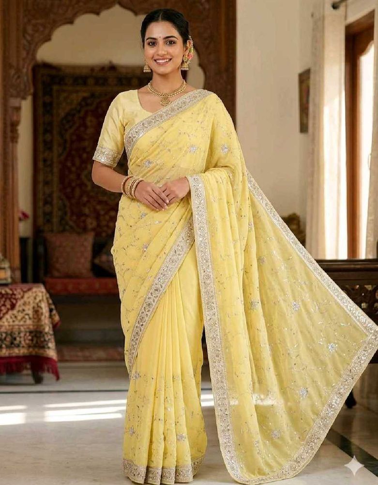 Elegant Yellow Embroidered Saree