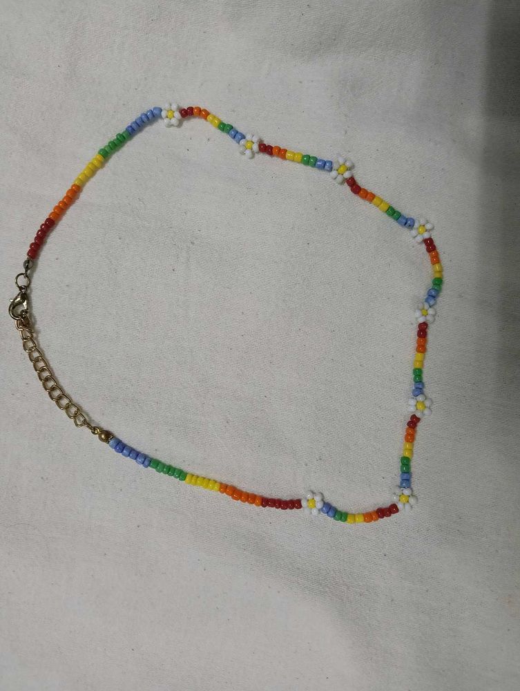 Rainbow Beaded Flower Choker Necklace