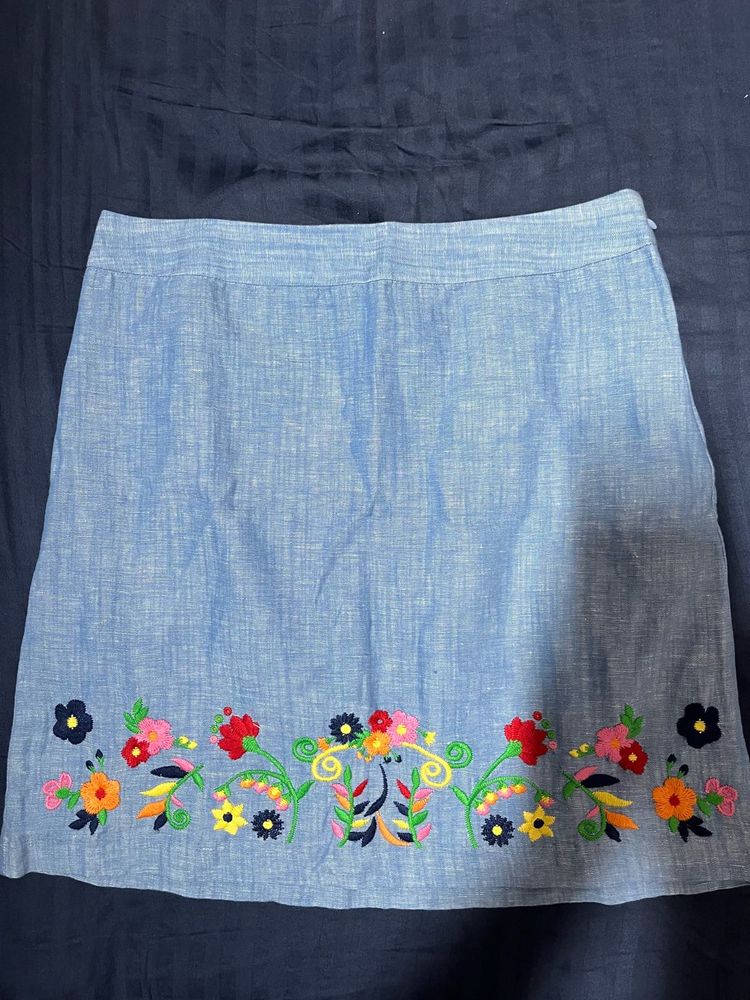Embroidered Floral Denim Skirt