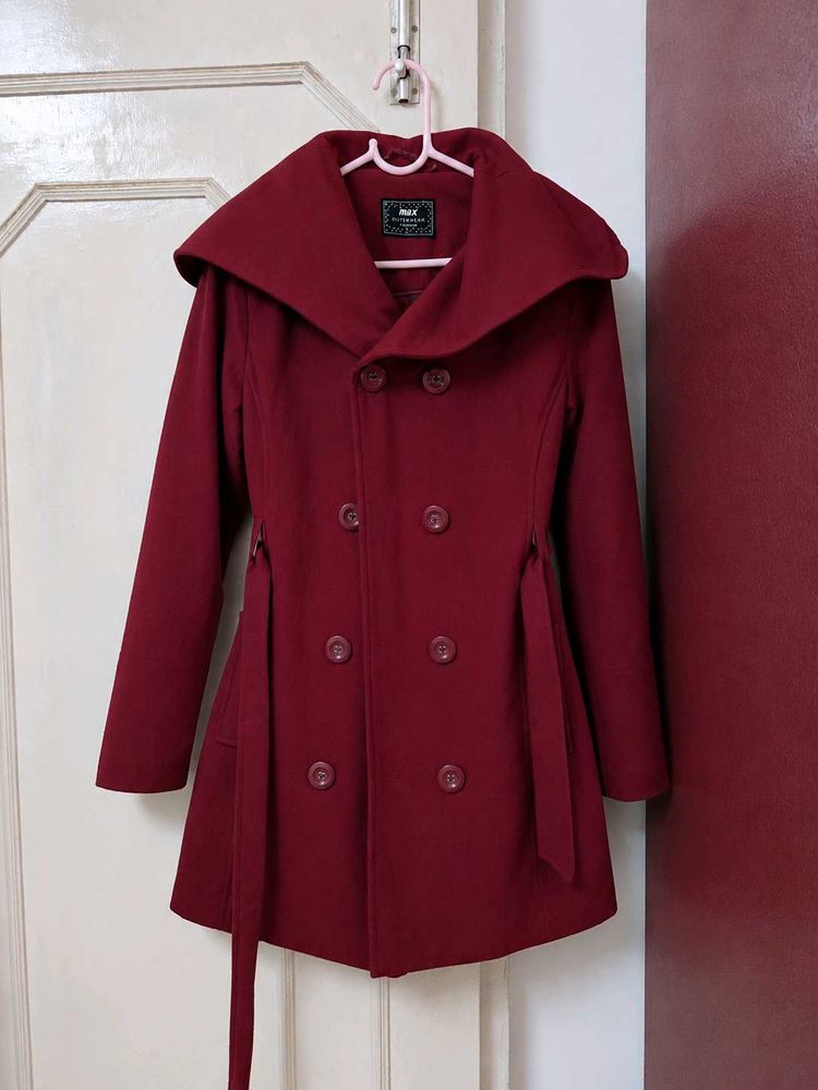 Women's Maroon Double-Breasted Coat