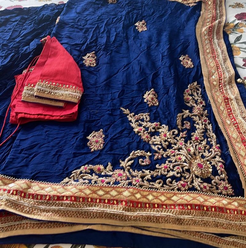 Embellished Blue Saree and blouse Set