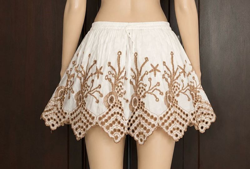 Boho Embroidered Eyelet Mini Skirt