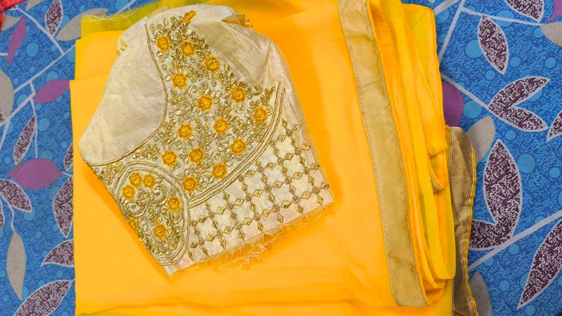 Yellow Saree with Embroidered Blouse