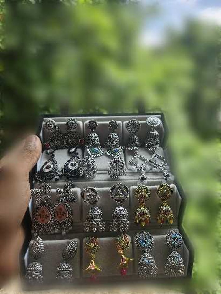 Exquisite Oxidized Silver Jhumkas &amp; Earrings Set