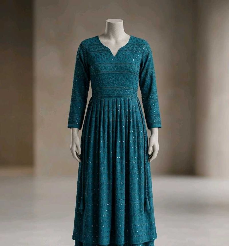 Teal Sequined Anarkali Gown