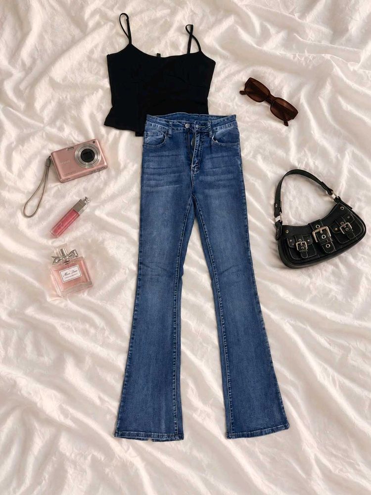 Flared Blue Denim Jeans