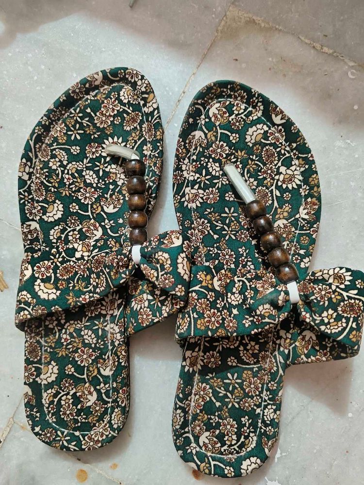 Floral Print Beaded Sandals