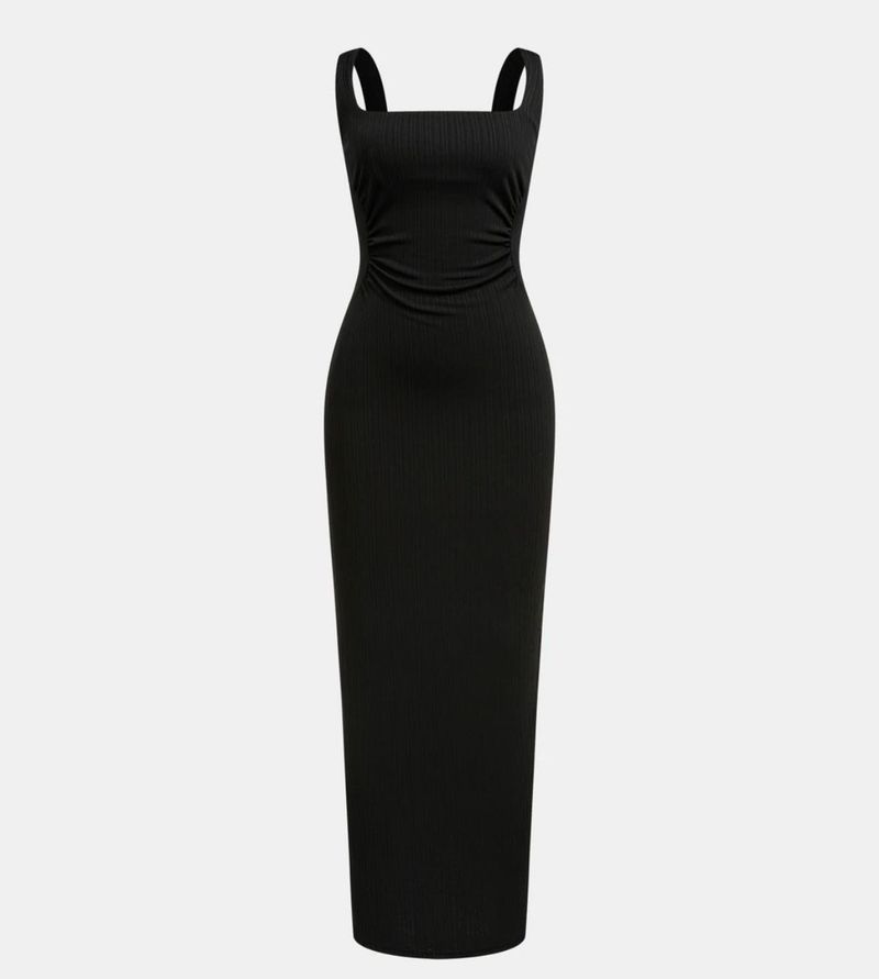 Black Ribbed Bodycon Midi Dress
