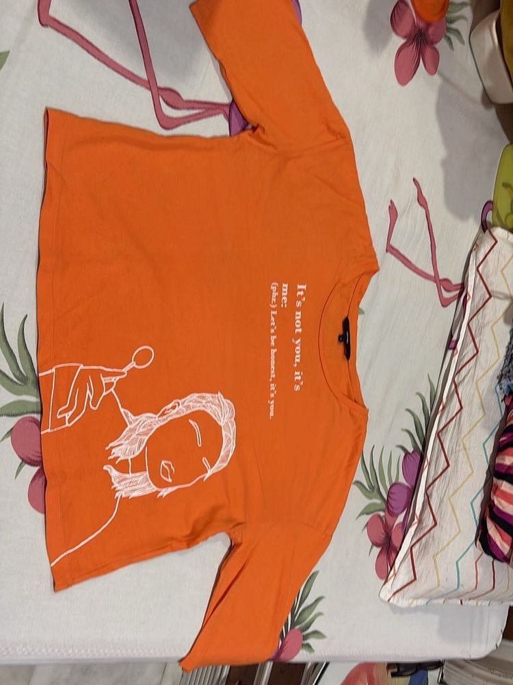 Orange Graphic Print T-Shirt